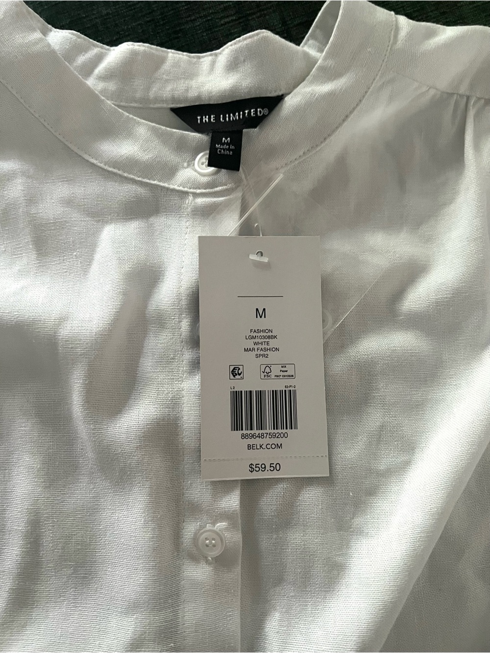 Belk — The Limited White Band-Collar Button Down Puff Sleeve Blouse - Picture 8 of 9